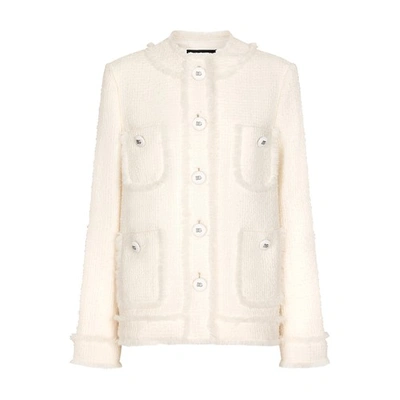 Shop Dolce & Gabbana Single-breasted Raschel Tweed Jacket In Very_light_cream_whi