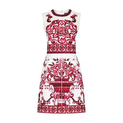 Shop Dolce & Gabbana Short Majolica-print Brocade Dress In Tris_maioliche_fuxia