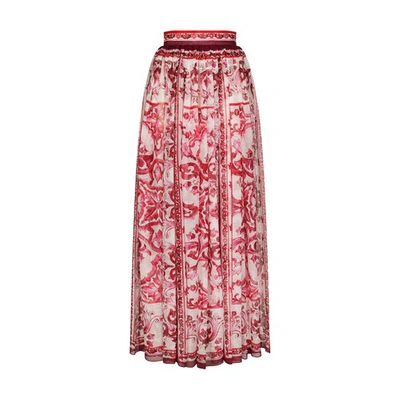 Shop Dolce & Gabbana Long Majolica-print Chiffon Skirt In Tris_maioliche_fuxia