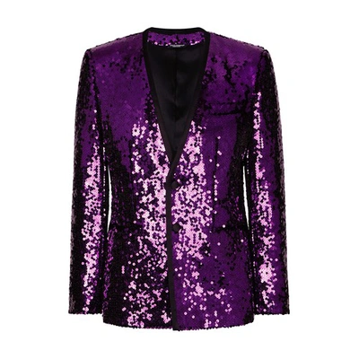 Shop Dolce & Gabbana Sequined Sicilia-fit Jacket With Satin Piping In Purple