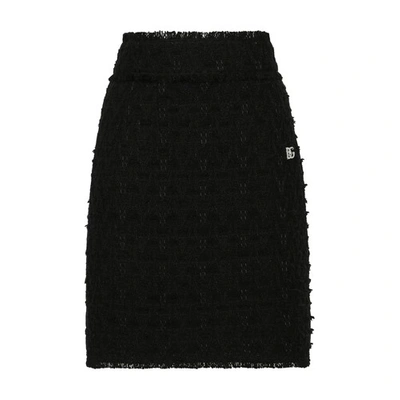 Shop Dolce & Gabbana Rush-stitch Skirt With Side Slit In Black