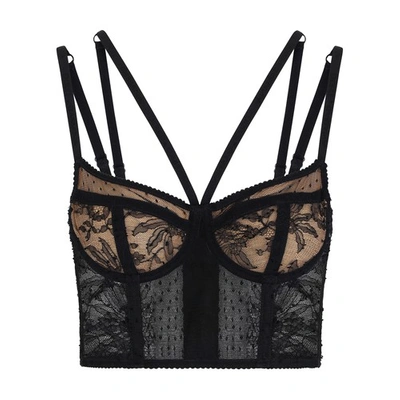 Shop Dolce & Gabbana Lace Lingerie Bustier With Straps In Black