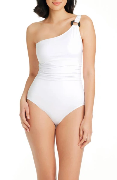 Shop Bleu By Rod Beattie Graphic Measures One-shoulder One-piece Swimsuit In White