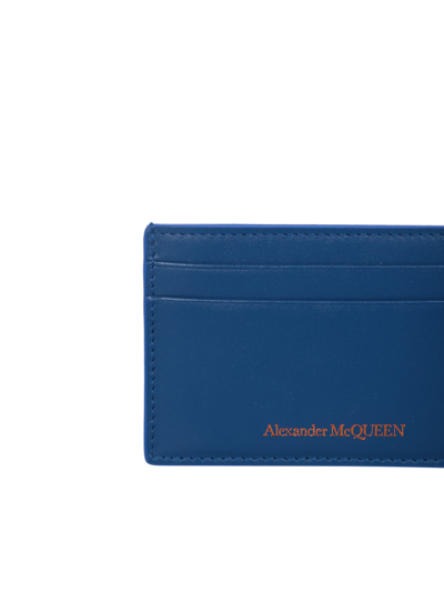 Shop Alexander Mcqueen Logo Embossed Light Blue Cardholder
