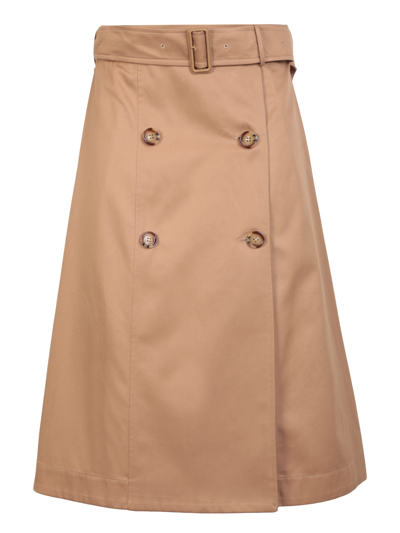 Shop Burberry Midi Flared Skirt In Brown