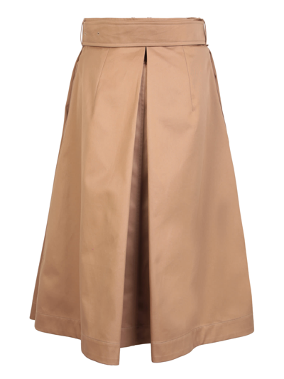 Shop Burberry Midi Flared Skirt In Brown