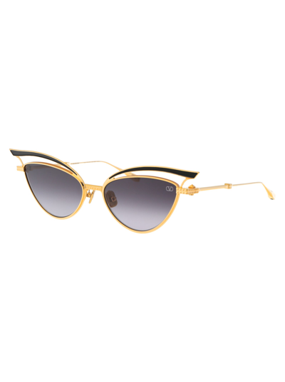 Shop Valentino V - Glassliner Sunglasses In Yellow Gold - Black Enamel W/dark Grey To Light Grey