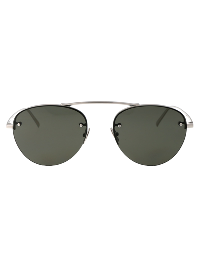 Shop Saint Laurent Sl 575 Sunglasses In 002 Silver Silver Grey