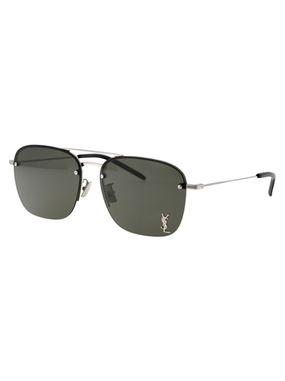 Shop Saint Laurent Sl 309 M Sunglasses In 006 Silver Silver Grey