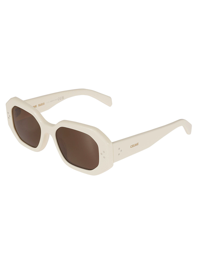 Shop Celine Logo Sided Geometric Lens Sunglasses In N/a