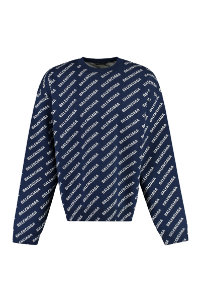 Shop Balenciaga Long Sleeve Crew-neck Sweater In Blue