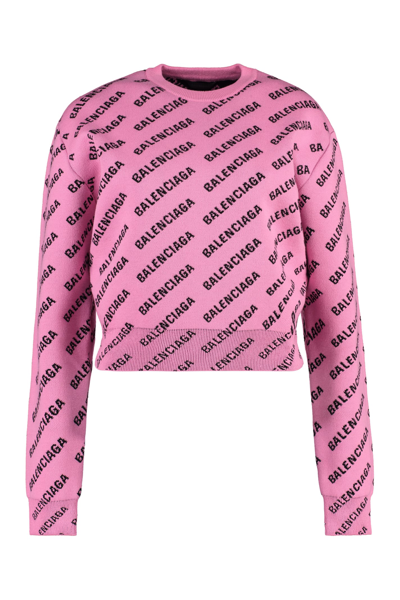 Shop Balenciaga Jacquard Crew-neck Sweater In Pink