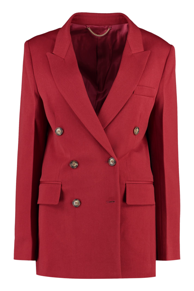 Shop Victoria Beckham Double-breasted Wool Blazer In Red
