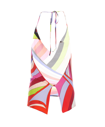 Shop Emilio Pucci Iride Print Halterneck Top In Multicolor