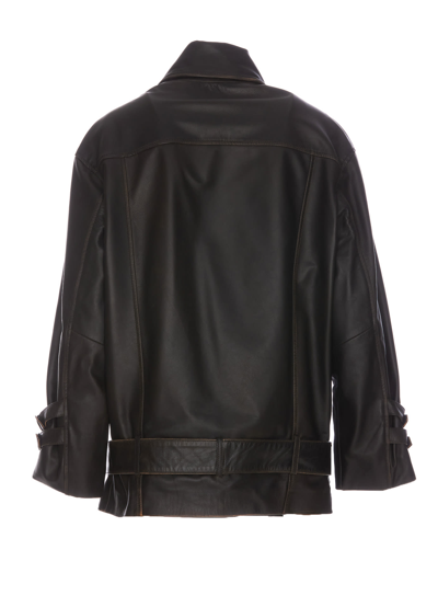 Shop Pinko Bora Leather Jacket In Brown