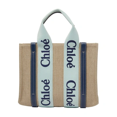 Shop Chloé Woody Small Tote Bag In Green_blue_1