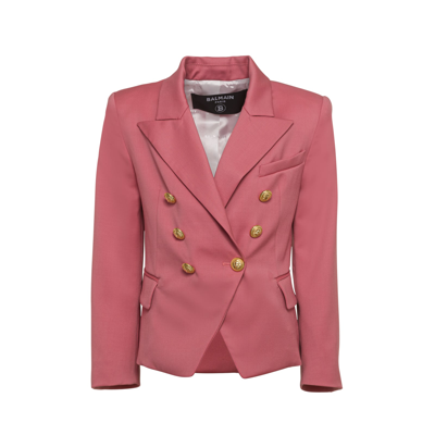 Shop Balmain Pink Double Breasted Blazer