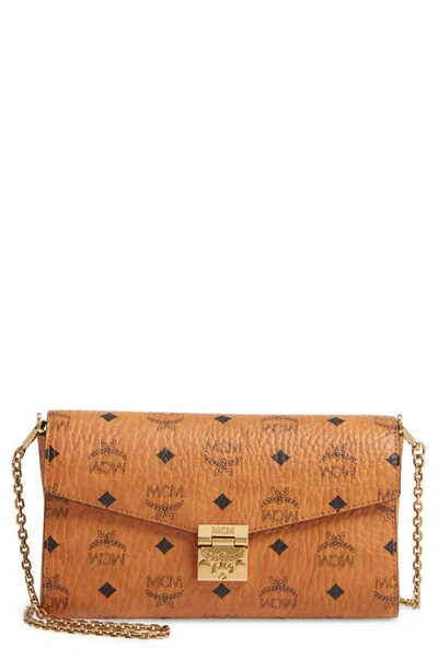 Shop Mcm Millie Monogrammed Leather Crossbody Bag In Cognac Brown