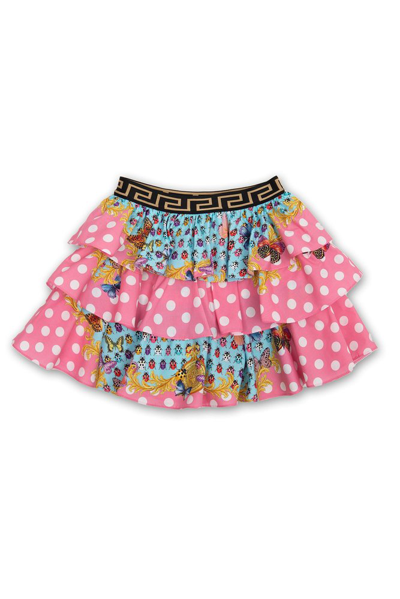 Shop Versace Kids Butterflies Elasticated Waistband Ruffled Skirt In Multi