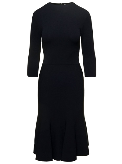 Shop Stella Mccartney Long Sleeved Midi Knitted Flared Dress In Black