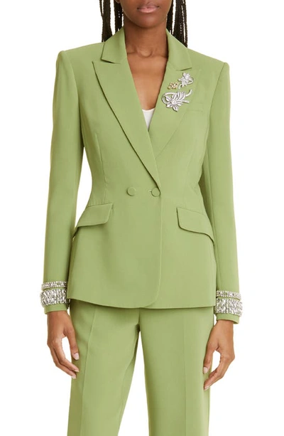 Shop Cinq À Sept Cheyenne Embellished Double Breasted Blazer In Moss