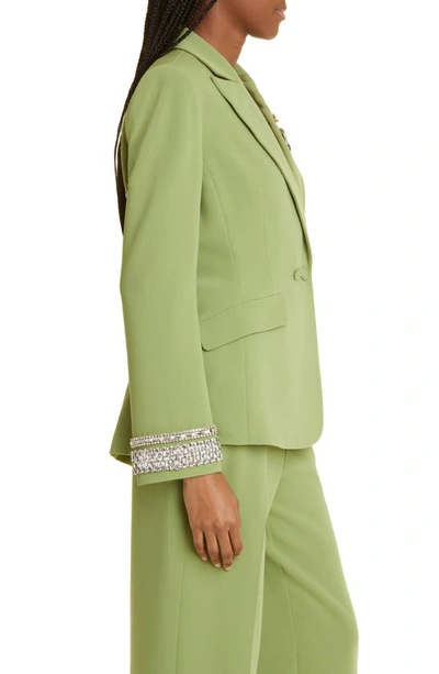 Shop Cinq À Sept Cheyenne Embellished Double Breasted Blazer In Moss