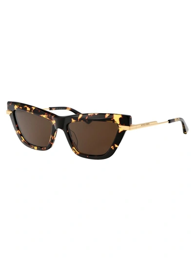 Shop Bottega Veneta Sunglasses In 002 Havana Gold Brown