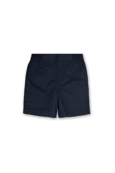 Shop Burberry Kids Logo Embroidered Elasticated Waistband Chino Shorts In Navy