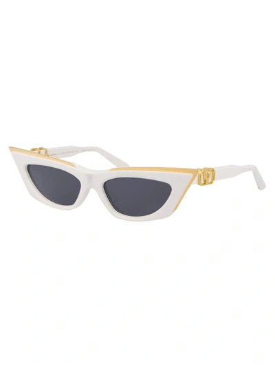 Shop Valentino Garavani Sunglasses In White - Yellow Gold W/dark Grey