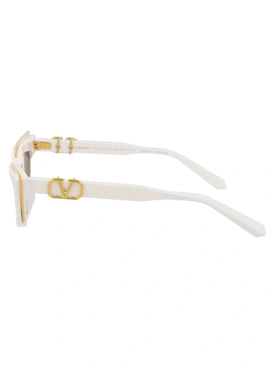 Shop Valentino Garavani Sunglasses In White - Yellow Gold W/dark Grey