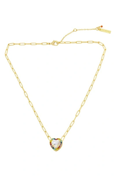 Shop Kurt Geiger Rainbow Pavé Heart Pendant Necklace In Multi