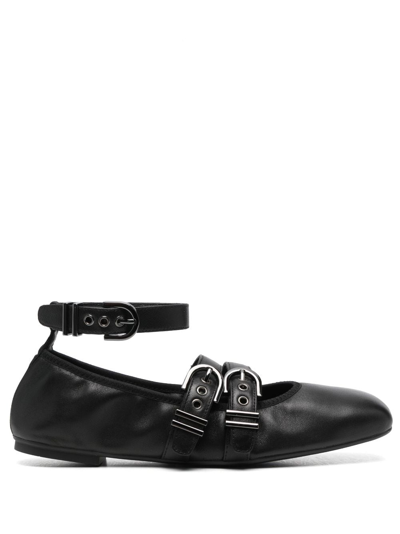 Shop Stuart Weitzman Maverick Leather Ballerina Shoes In Black