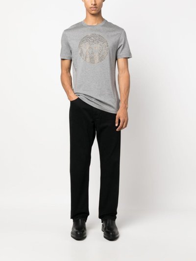 Shop Versace Medusa Logo-embellished Cotton T-shirt In Grey
