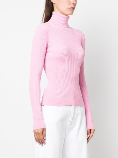 Shop Moschino Jeans Ribbed-knit High-neck Sweatshirt In Pink