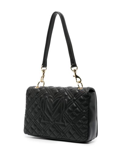 Shop Love Moschino Logo-lettering Quilted Shoulder Bag In Black