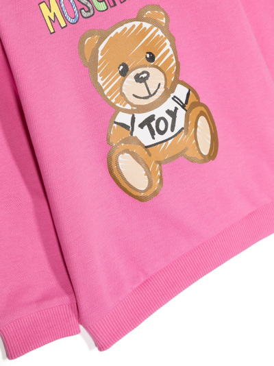 Shop Moschino Leo Teddy-print Jersey-fleece Sweatshirt In Pink