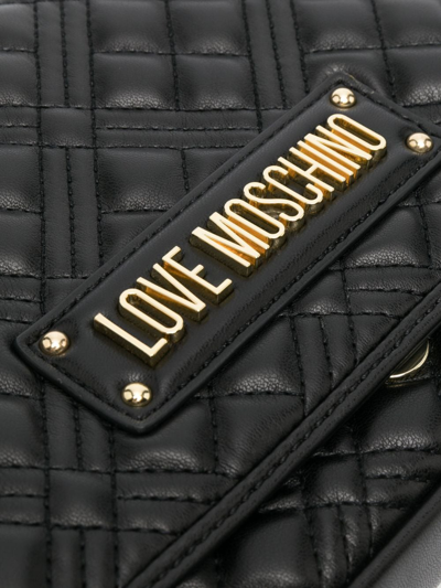 Shop Love Moschino Logo-lettering Quilted Shoulder Bag In Black