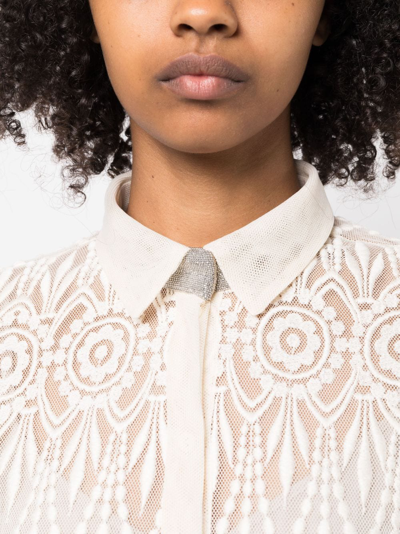 Fabiana Filippi Sheer-lace Button-up Shirt In Neutrals