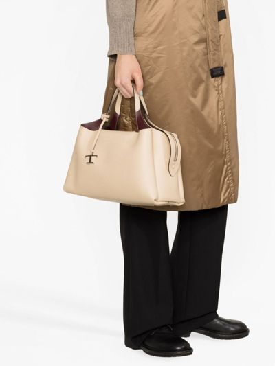 Shop Tod's Medium Boston Leather Tote Bag In Neutrals