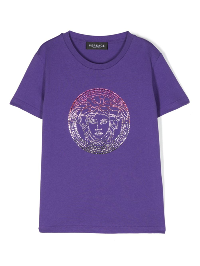 Shop Versace Medusa Crystal-embellished T-shirt In Purple