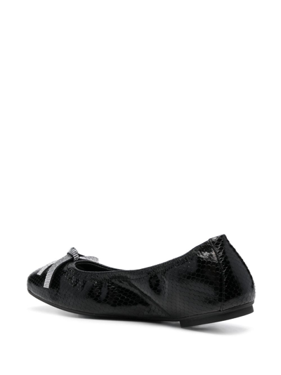 Shop Stuart Weitzman Bow Python-print Ballerina Shoes In Black