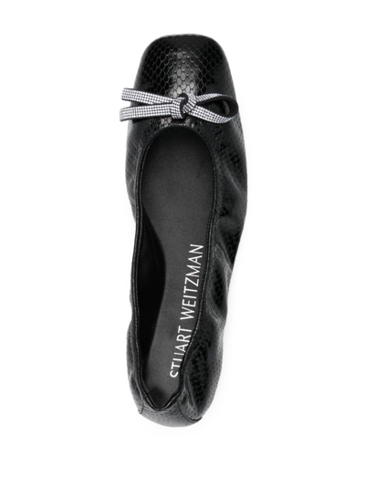Shop Stuart Weitzman Bow Python-print Ballerina Shoes In Black