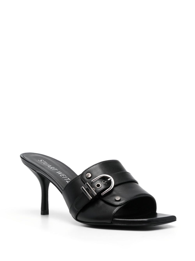 Shop Stuart Weitzman Maverick 75mm Leather Mules In Black