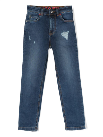 Shop Hugo Distressed-finish Stretch-cotton Jeans In Blue
