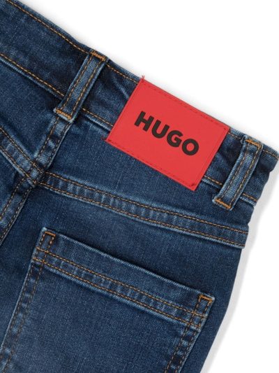 Shop Hugo Distressed-finish Stretch-cotton Jeans In Blue