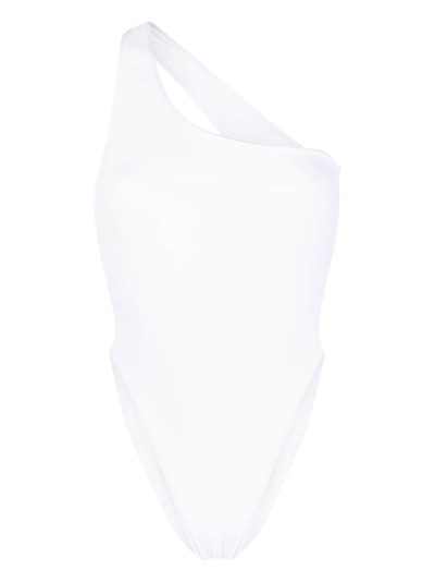 Shop Louisa Ballou Plunge One-shoulder Swimsuit In White