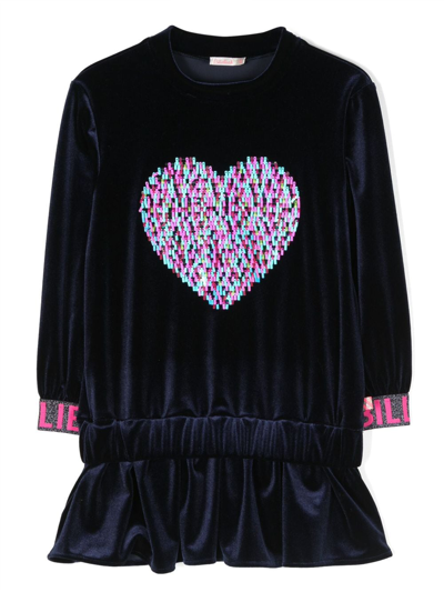 Shop Billieblush Heart-motif Velvet Dress In Blue