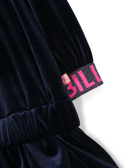 Shop Billieblush Heart-motif Velvet Dress In Blue