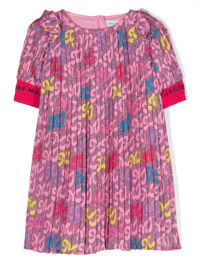 Shop Marc Jacobs Monogram-print Pleated Minidress In Pink