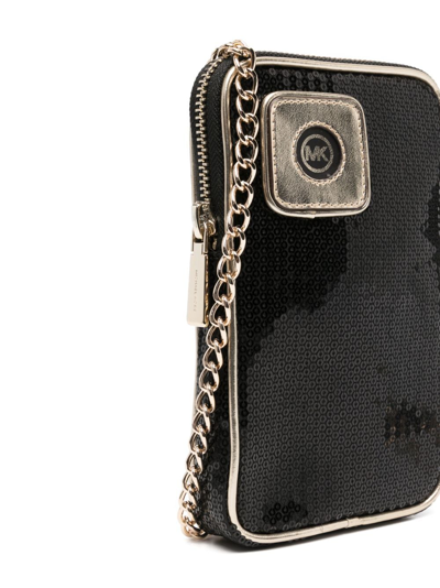 Shop Michael Kors Sequin-embellished Logo Phone Bag In Black